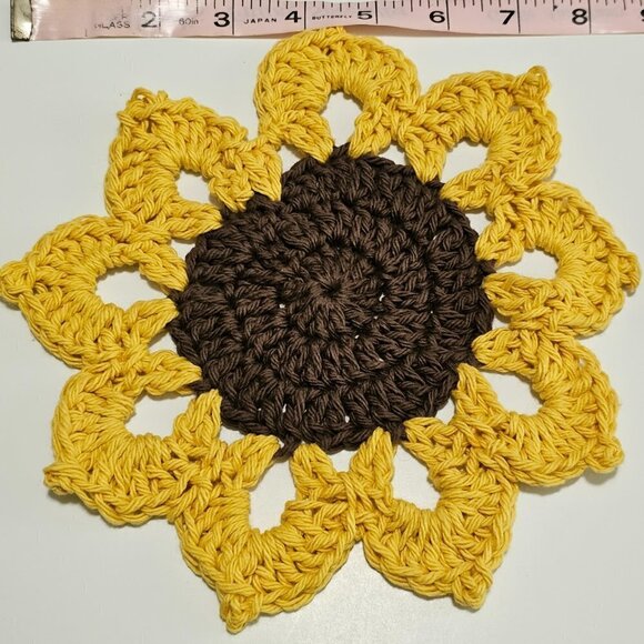 Two Floral Crochet Coasters Sunflower Coaster - Picture 2 of 6